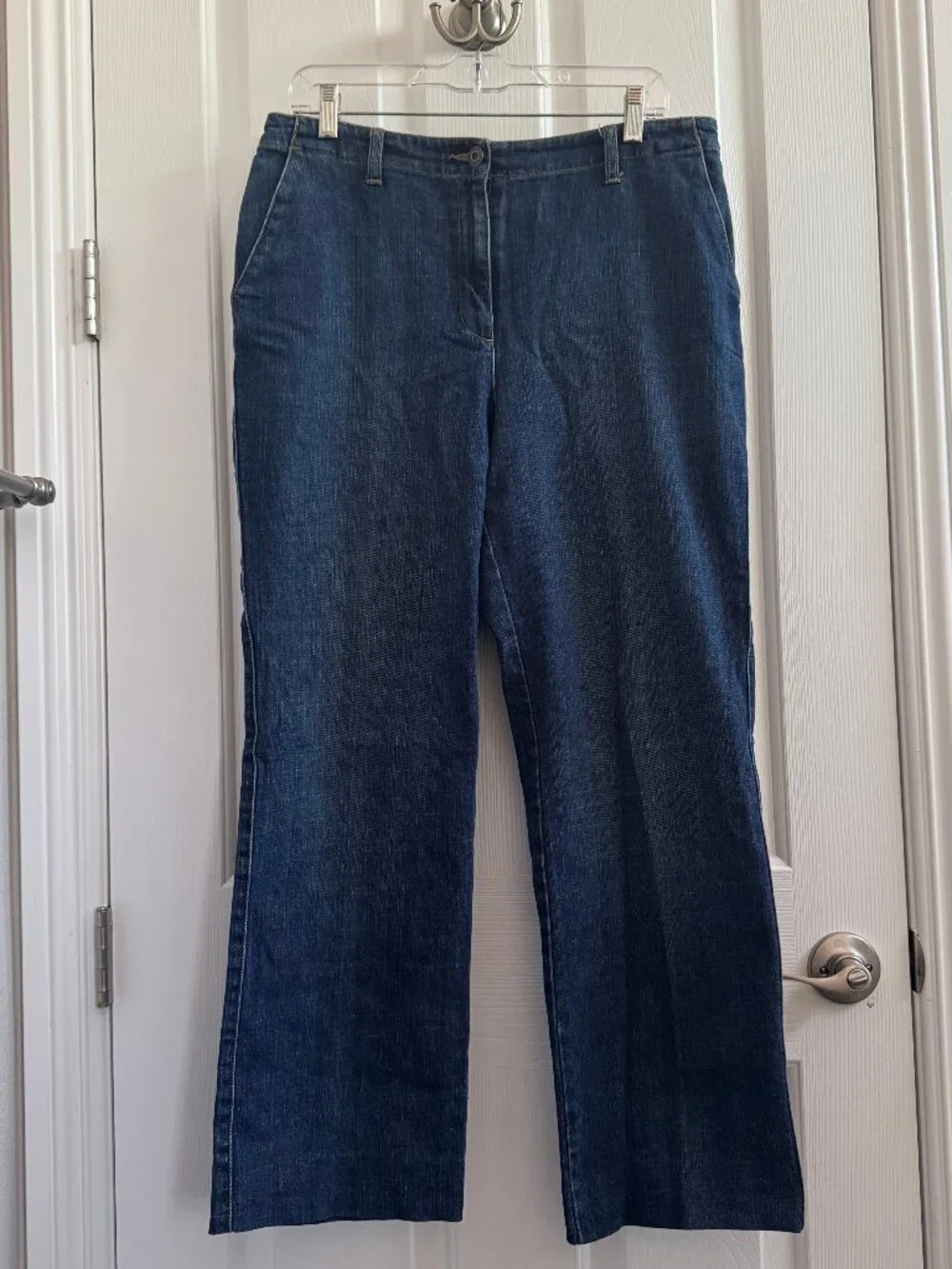 Talbots Wide Leg Stretch Dark Blue Denim Jean Pant Trouser Sz 12, Like New! - Picture 1 of 5